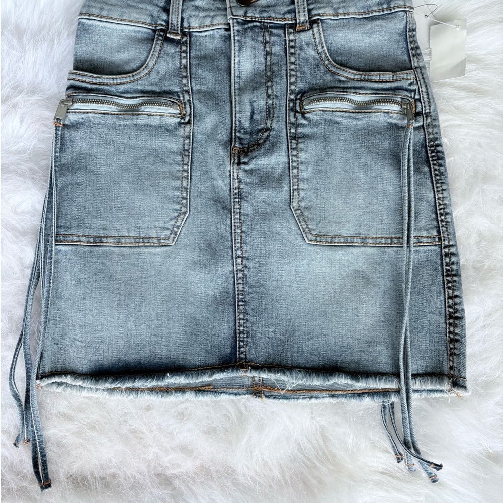 Denim Mini Skirt with Zipper Details